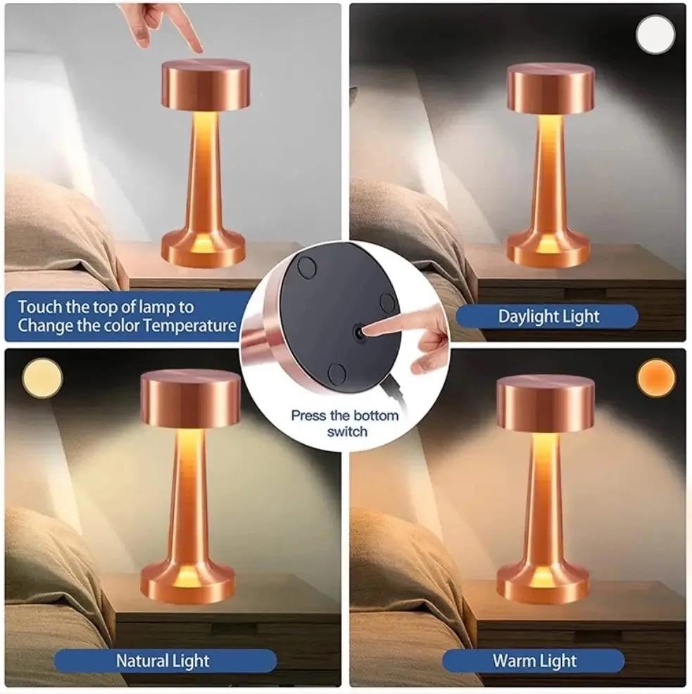 Image of Rose Gold LED Table Lamp - Modern Decorative Bedside Night Lamp with Soft Warm Light, Minimalist Metal Desk Light for Bedroom, Living Room & Office