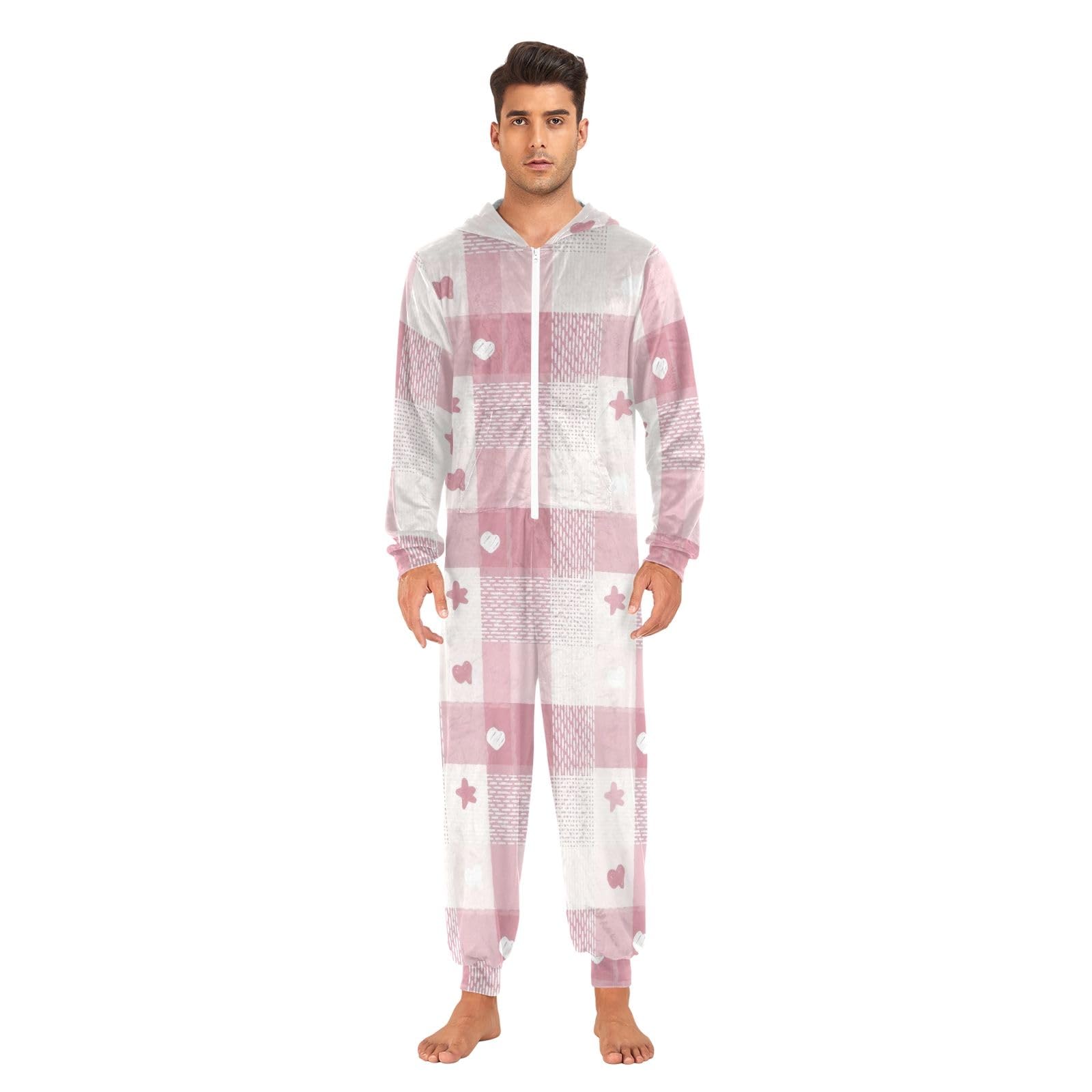 Pigiama a tutina per adulti rosa bianco, tuta in morbido velluto di cristallo, biancheria da notte invernale unisex per vacanze invernali