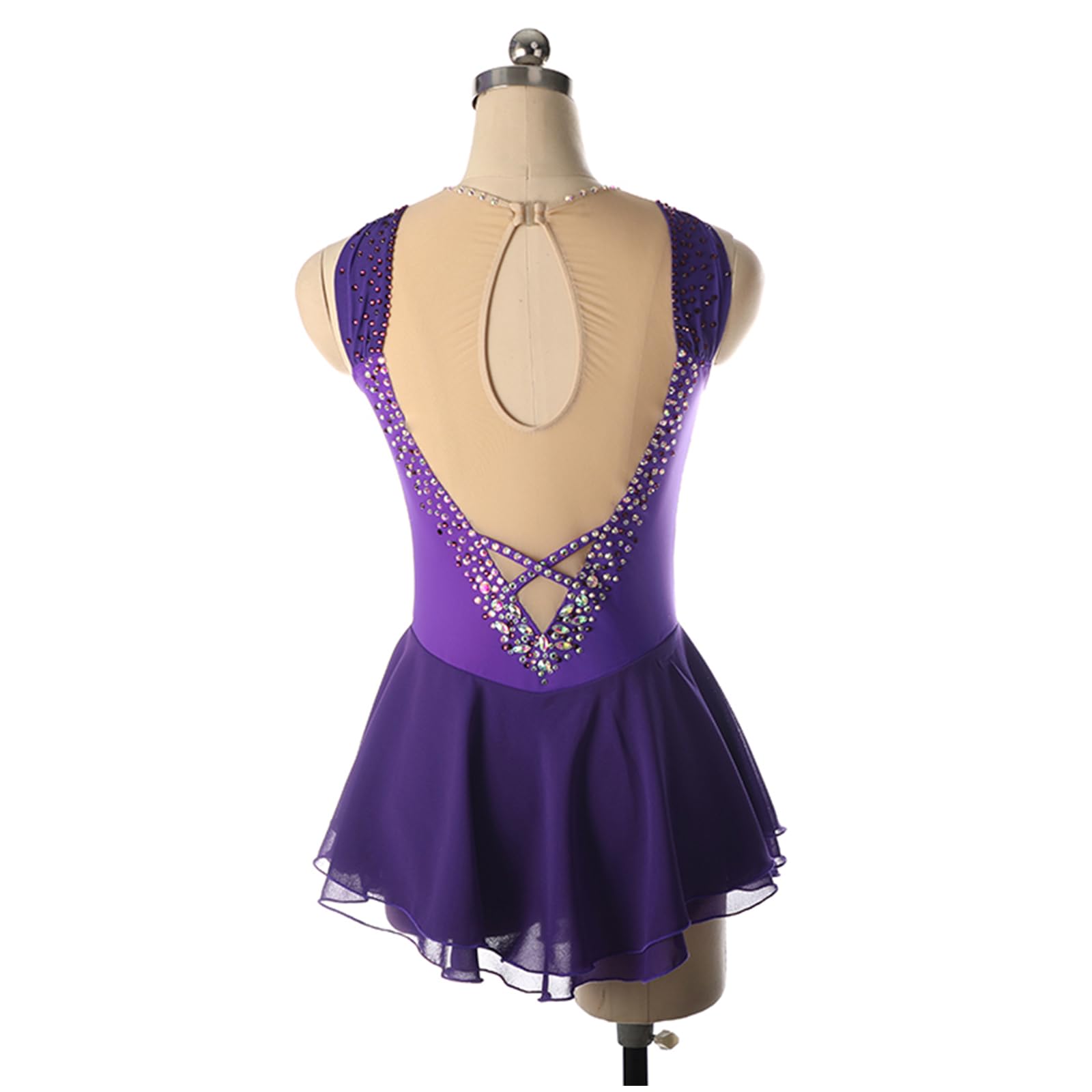 Damen Professionelle Eiskunstlauf Wettbewerb Kleider Weiß Ärmellos Strass Dame Gymnastik Activewear Wettbewerb Training Athletic Weiblich,Schwarz,L