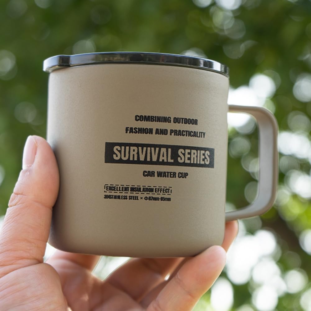Taza Viaje para acero 304 para portátil con Tapa Segura Taza(Khaki)
