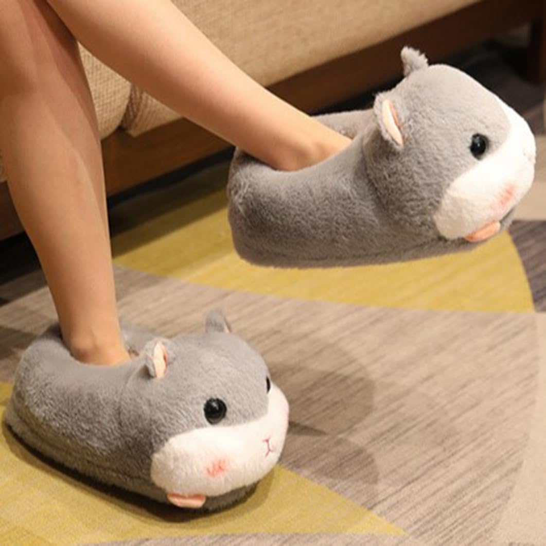 Dibujos Animados Animales Pantuflas Espalda Cerrada Zapatillas De Algodón Botines Cálidos Zapatos Interior Exterior Aislamiento Térmico(38/39 EU, Gray-Hamster)