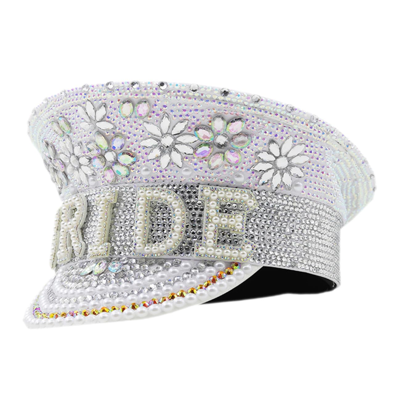 Sombrero de Novia Blanco Gemas de Imitación, Tamaño Ajustable, Estilo Delicado y Brillante para Despedidas de Soltera y Eventos Iglesia