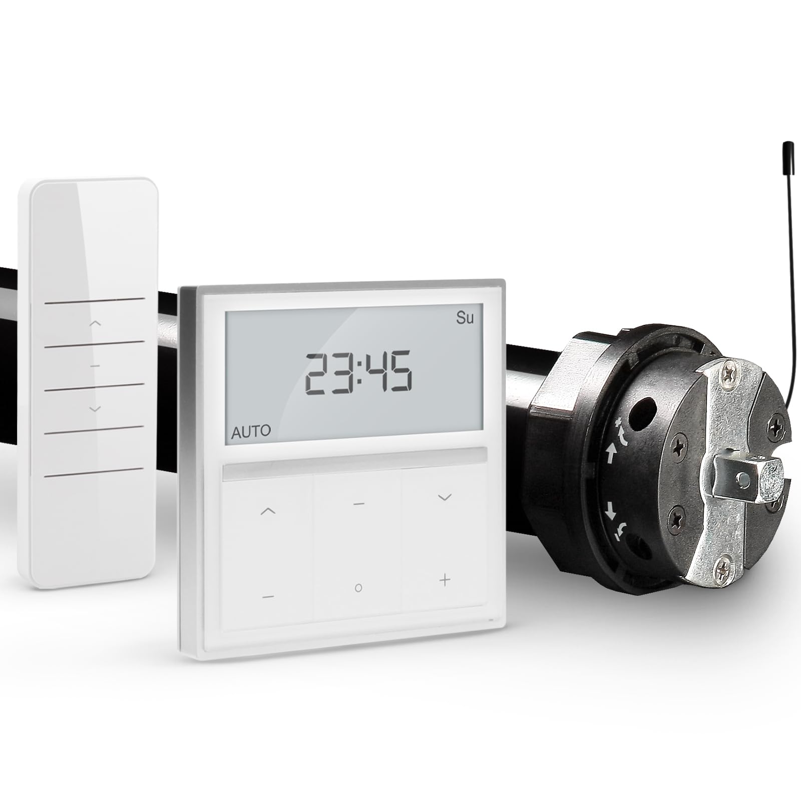 NOBILY Profi-Set elektromechanischer Funk-Rolladenmotor PR5 30/15-60 inkl. Funk-Timer (Zeitschaltuhr) Exquisit Wandsender für die 60mm Achtkant-Welle - bis 75Kg
