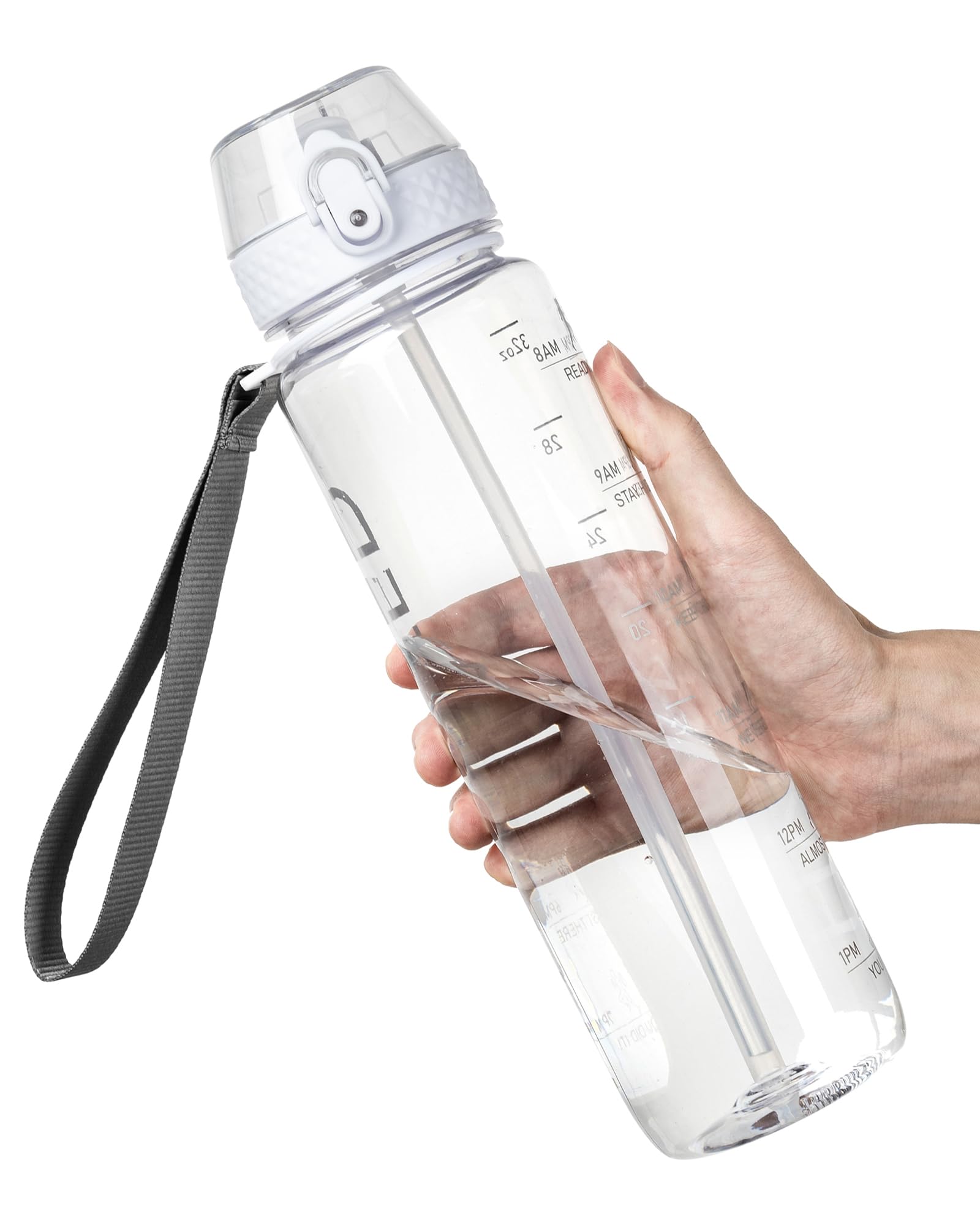 OLDLEY 1L Sports Water Bottle with Straw, Tritan 1 Litre Motivational Drink Bottle, BPA Free Leakproof Transparent Water Bottle with Time Marker for Cycling, School, Gym (Clear) — image 1