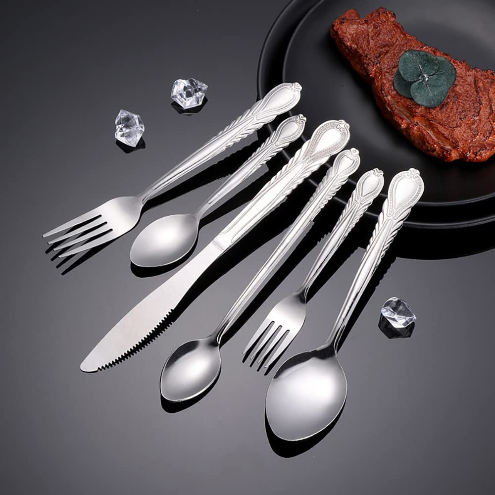 Juego de cubiertos, juego de cubiertos de acero inoxidable, plástico transparente, juego de cuchara, cuchillo y tenedor, juego de cubiertos retro de 50 piezas, cubiertos de cocina, vajilla principal d
