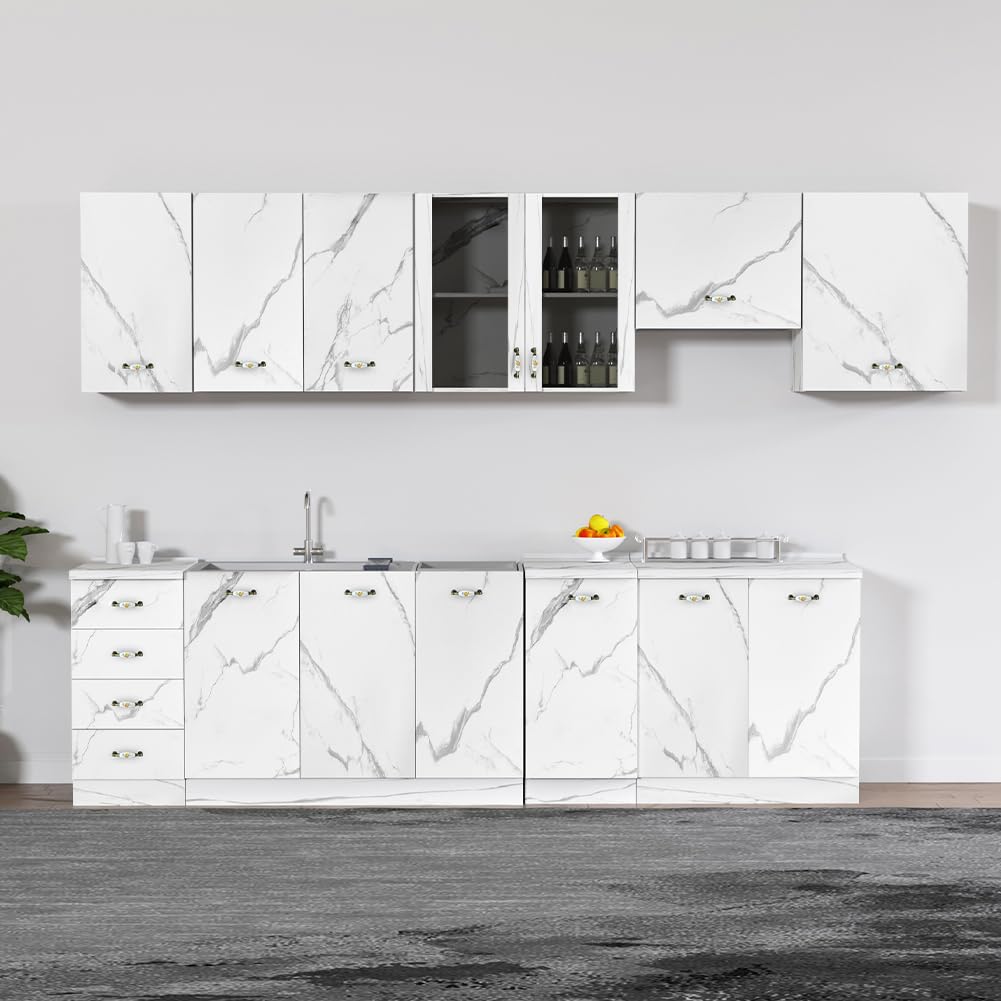 Shally Dogan Cassettiera Mobile Base per Cucina con 4 Cassetti, Mobiletto Componibile con Struttura in Legno Solida e Resistente, Organizer Dimensioni 40 x 50 x 85H cm (Marmo)