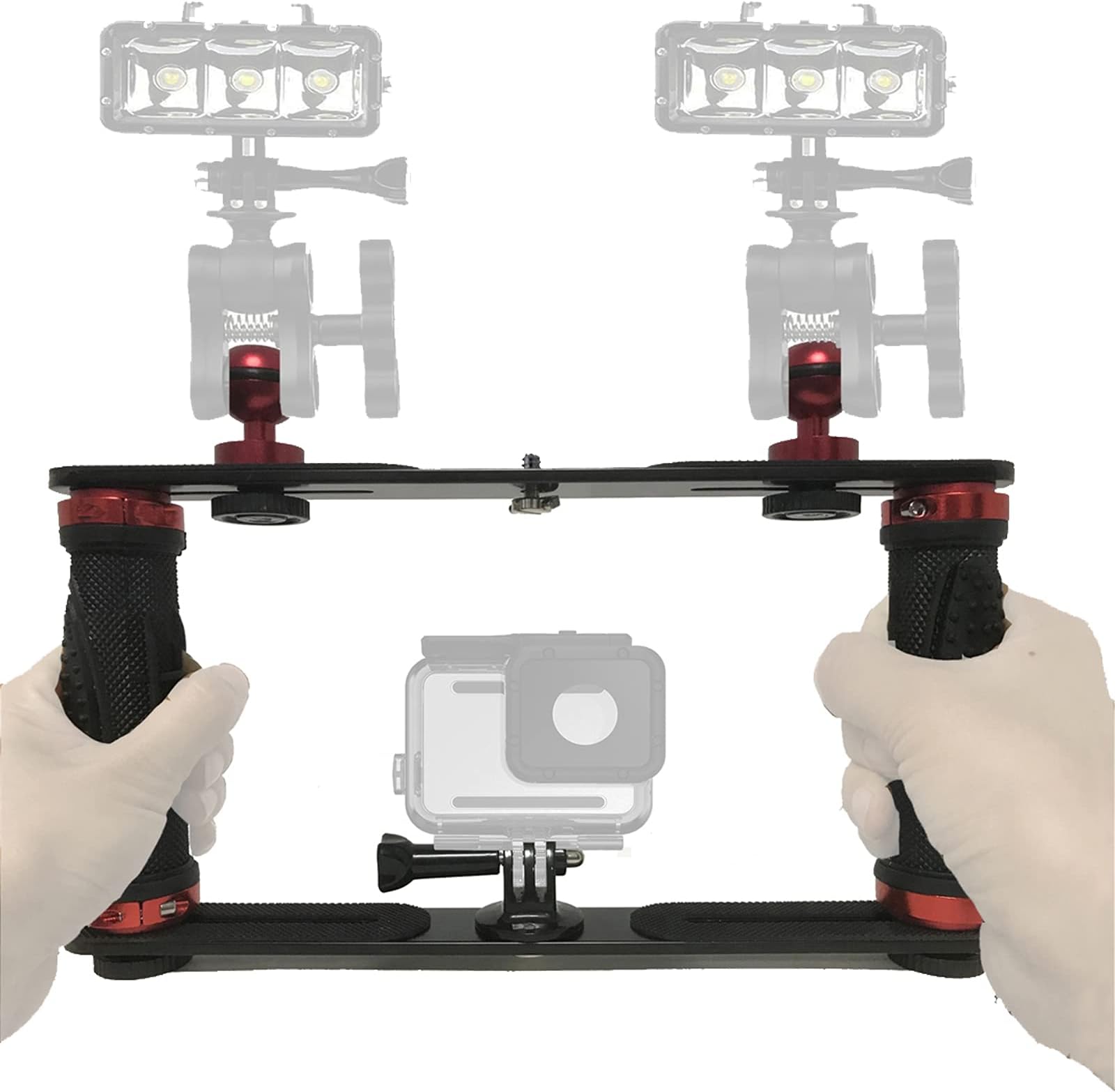 Pmsanzay Aluminium Alloy Underwater Video Light Stabilizer Tray Dive Light Stand Tray with Two Aluminum Alloy 1'' Ball Handle for Action Camera and Any Other Camera with 1/4 inch Screw Hole