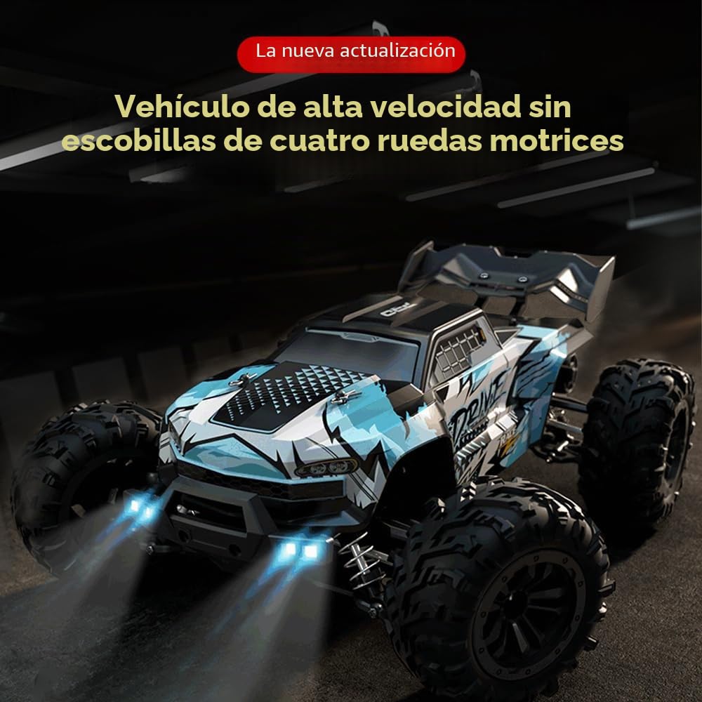 X-Verse 16101PRO Coche Teledirigido con Motor sin Escobillas, 1:16 4WD Offroad Coche RC Alta Velocidad, 70 KM/H Vehículo Todoterreno RC Crawler, Regalo para Niños Adultos - 3 Baterías (Azul)
