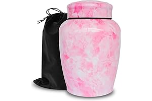 Elegant MemorialUrns | Pink Floral Marble Finish Cremation Urn for Adult Female