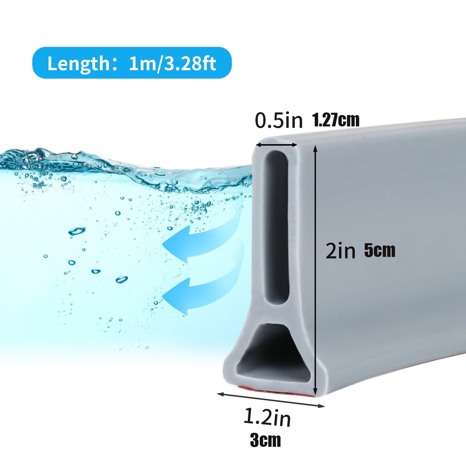 Junta de sellado de ducha impermeable, junta adhesiva de silicona gris para separación en húmedo y seco, junta de cocina y baño, 100 x 3 x 5 cm, junta de ducha para prevención de fugas