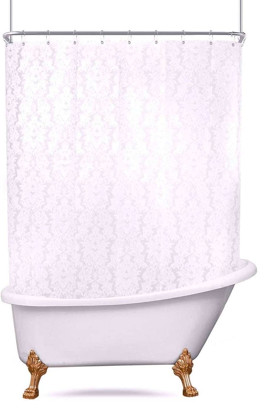 Riyidecor Clawfoot Tub Shower Curtain Liner All Around 180 x 70 Inch Bathtub Wrap Around Round Freestanding Surround Oval Vintage Damask Extra Wide Fancy Floral Metal Shower Hooks