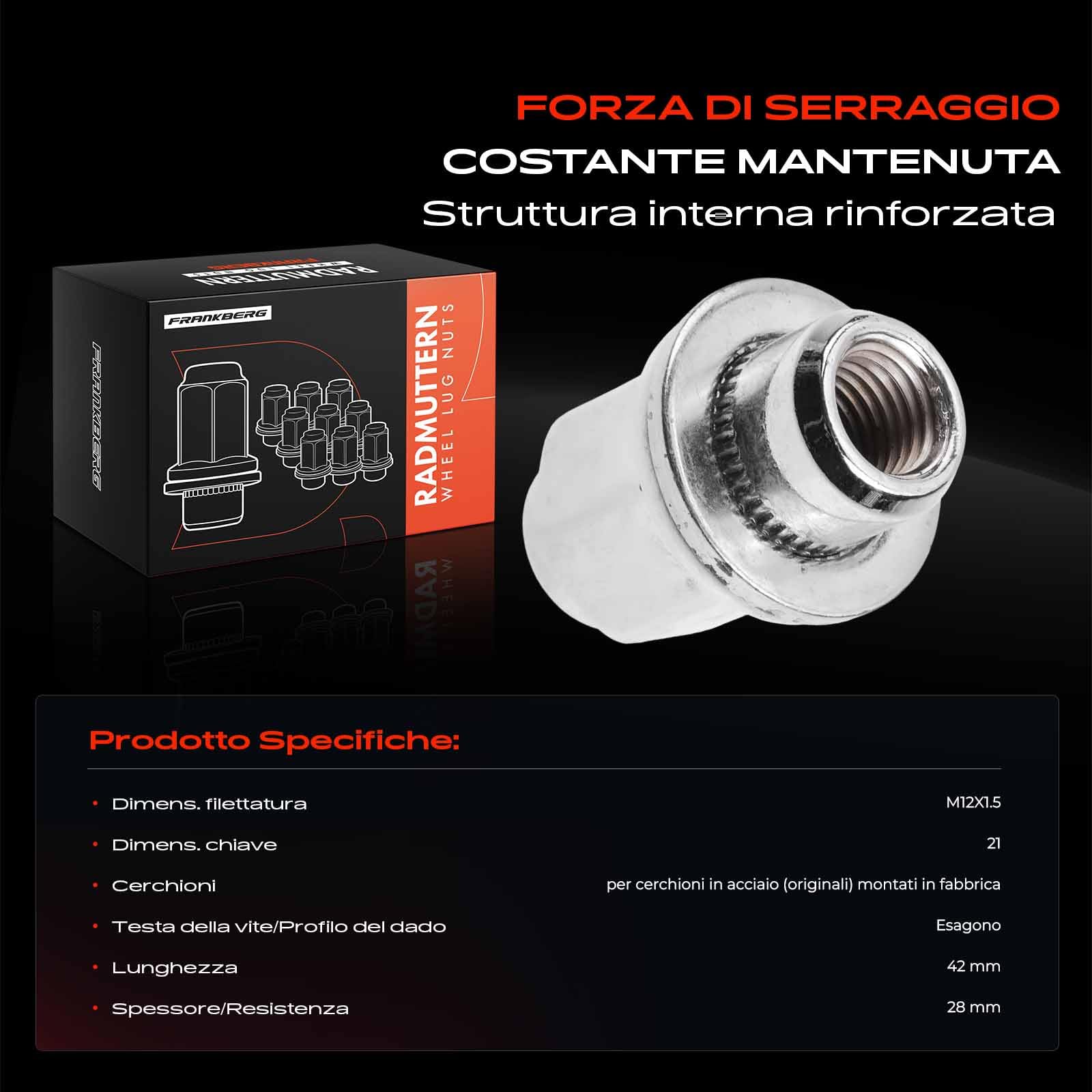 Frankberg 5 dadi per ruota compatibili con C4 LS NX CT ES GS IS Galant Lancer Pajero 4007 Prius Tra 4 1982-2020 9094201033