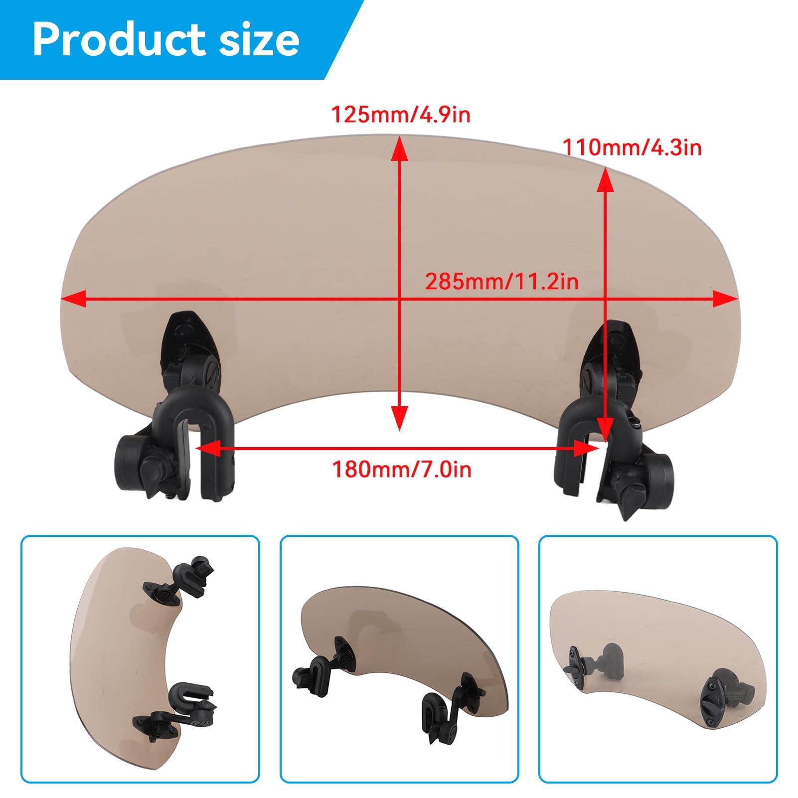 Pare-Brise de Moto, 285 x 125 mm/11,2 x 4,9 Pouces Pare-Brise à Clip réglable Universel Déflecteur de Vent d'extension de Moto pour Accessoires de Pare-Brise