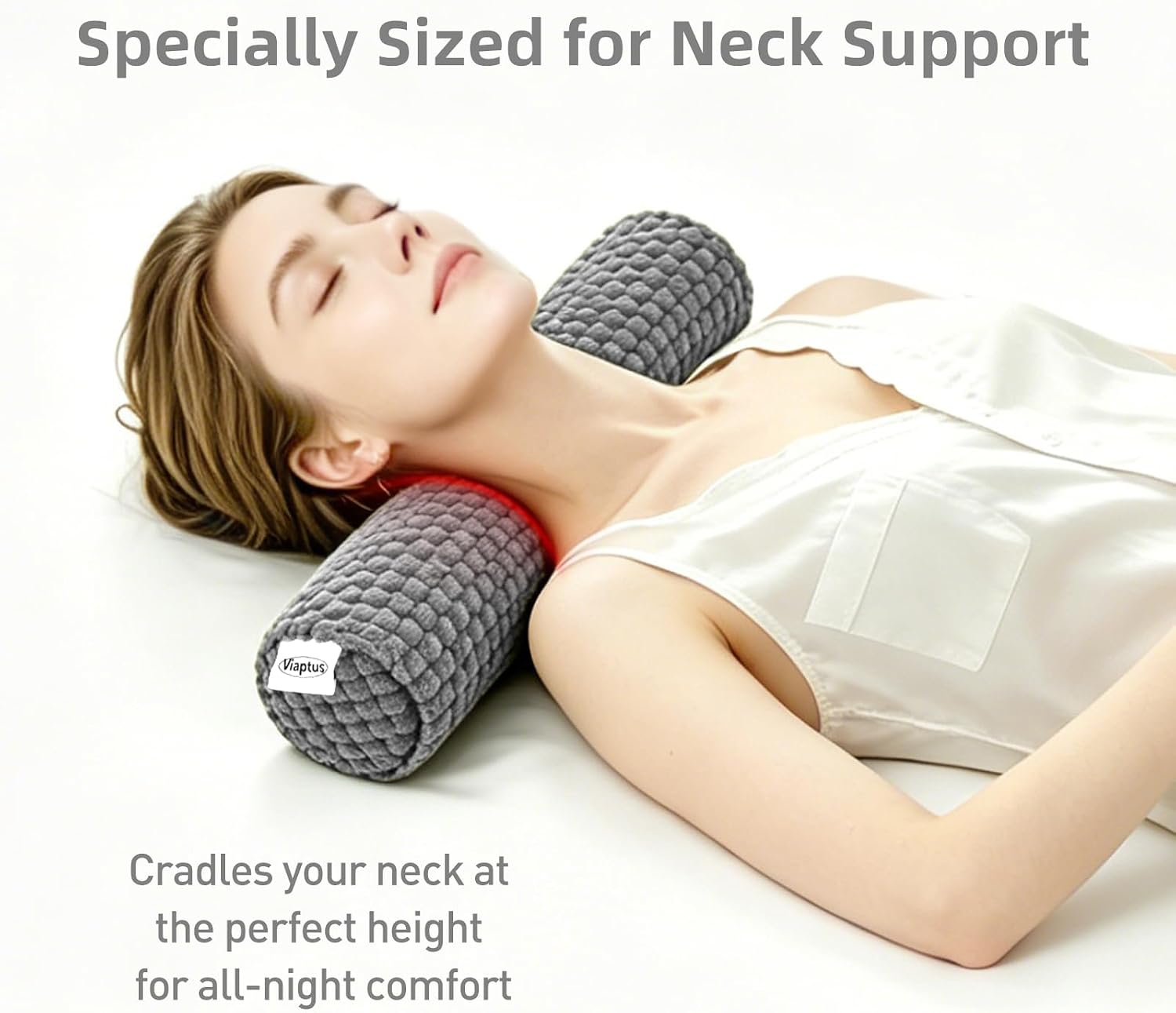 Cervical Pillow for Neck Pain, Memory Foam Neck Roll & Support Pillow for Sleeping, Travel, Office, with Removable Washable Cover, Size 17.7 x 4 Inches (Grey)