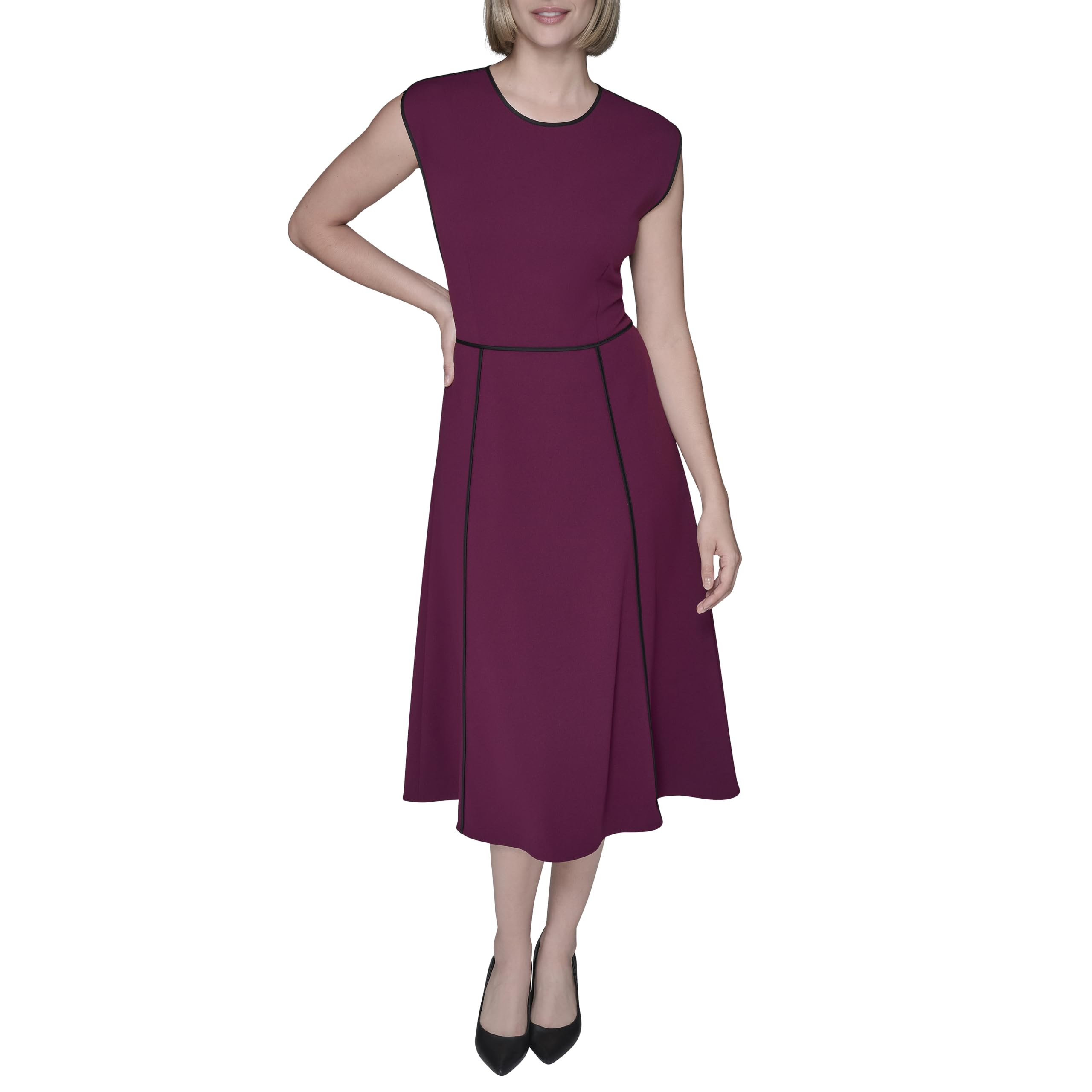 Karl Lagerfeld Womens Sleeveless Scuba Crepe Wear to Work Midi Dress