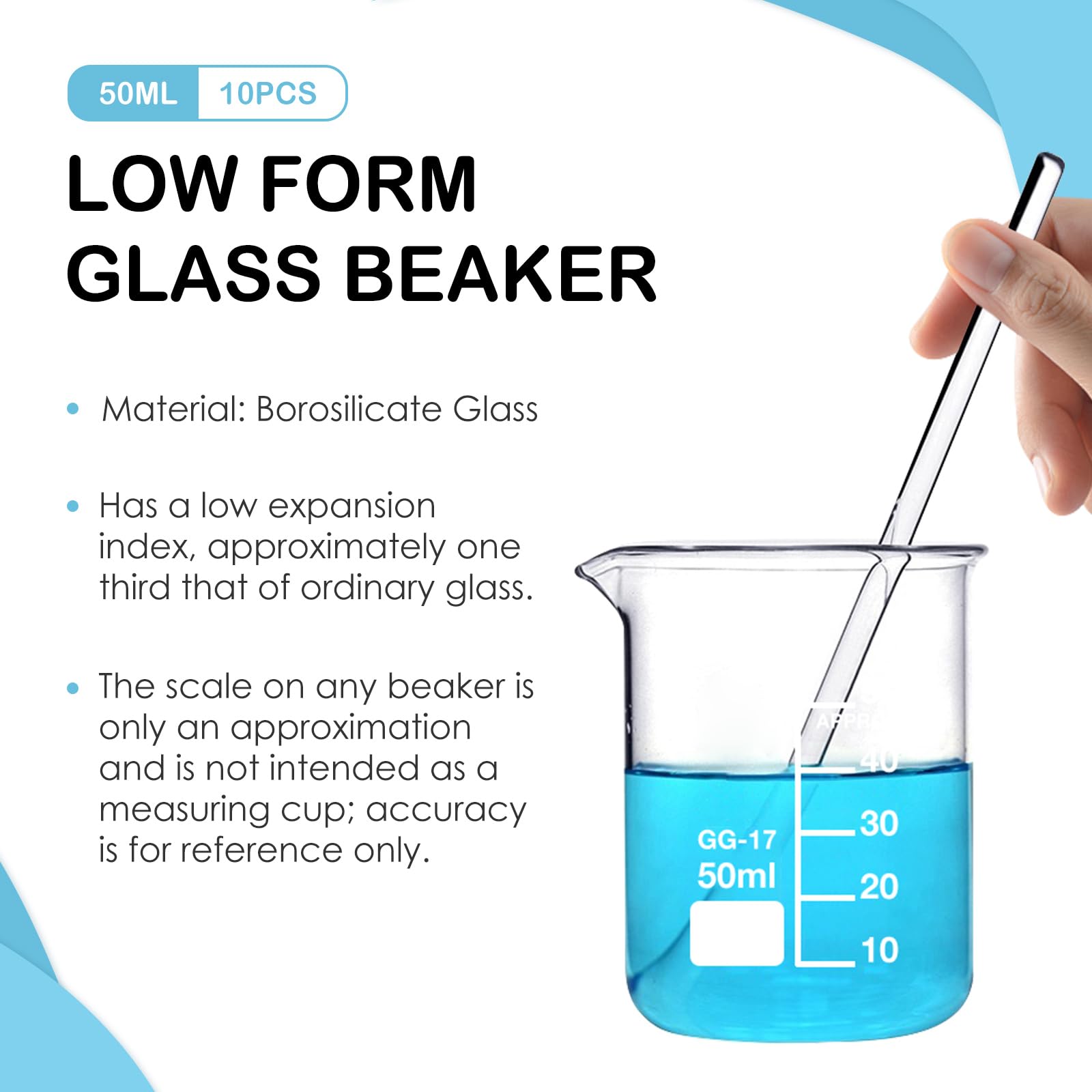 10 Pezzi Becher per Laboratorio 50 ml Graduati Vetro Borosilicato per Laboratorio Esperimento per la Scuola di Laboratorio
