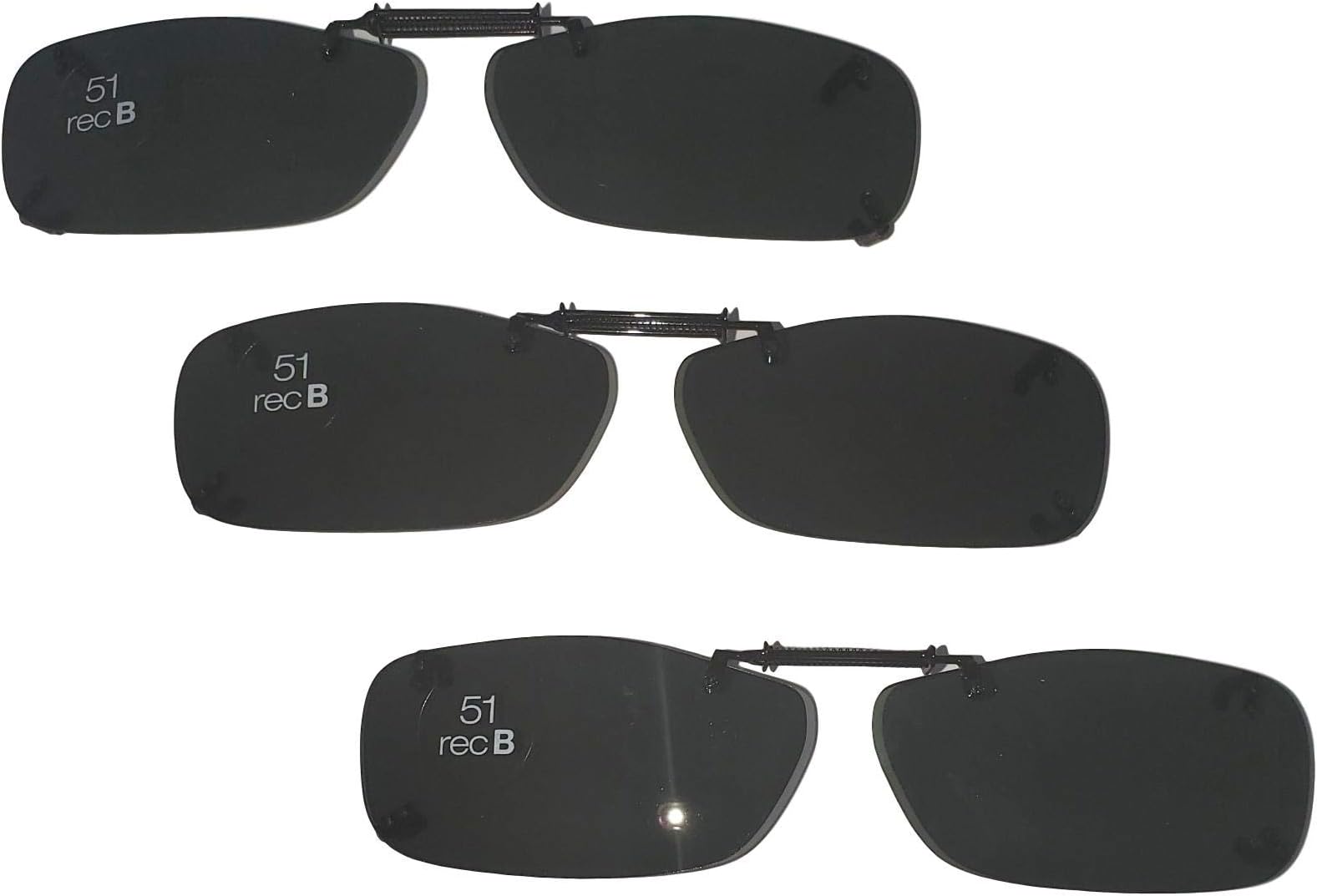 3 SOLAR SHIELD Clip-on Polarized Sunglasses Size 51 rec B Black Frameless NEW