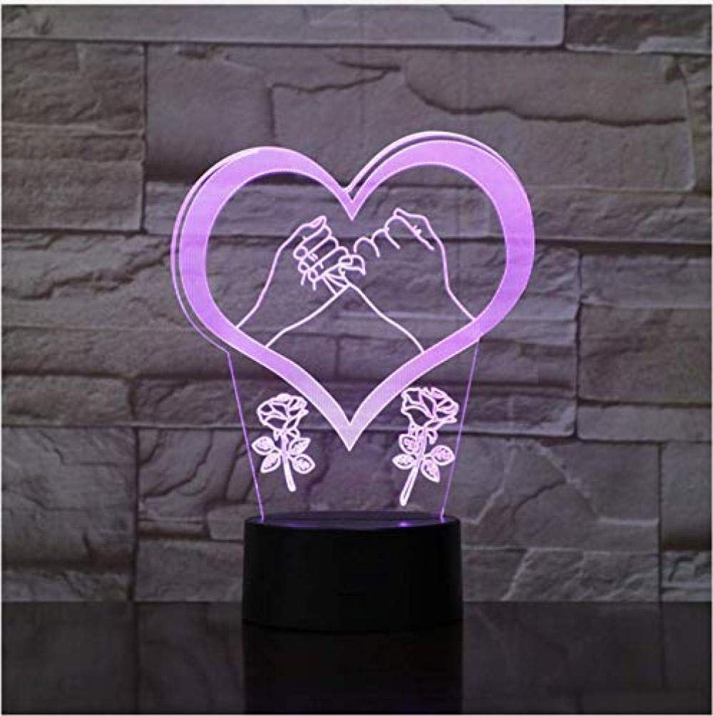 Hand in Hand Pinky Swear Promise Love Heart 3D Lamp 7 Color Changed Night Lights Kids Table Lamp Present Love Gifts
