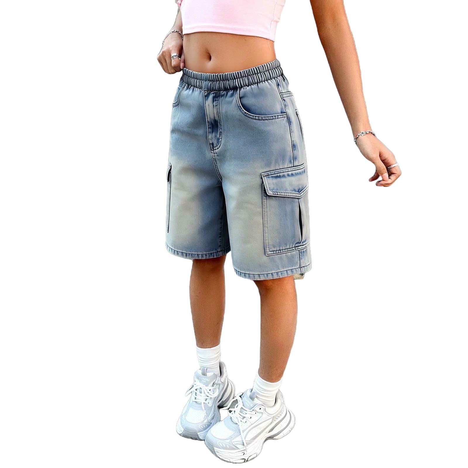 Pantaloncini di Jeans per Ragazza Stampa a Farfalla Pantaloni Corti Elastici in Vita Short in Denim Estiva Larghi Pantaloncini Jeans Sportivi Shorts Casual Pantaloni per Il Tempo Libero
