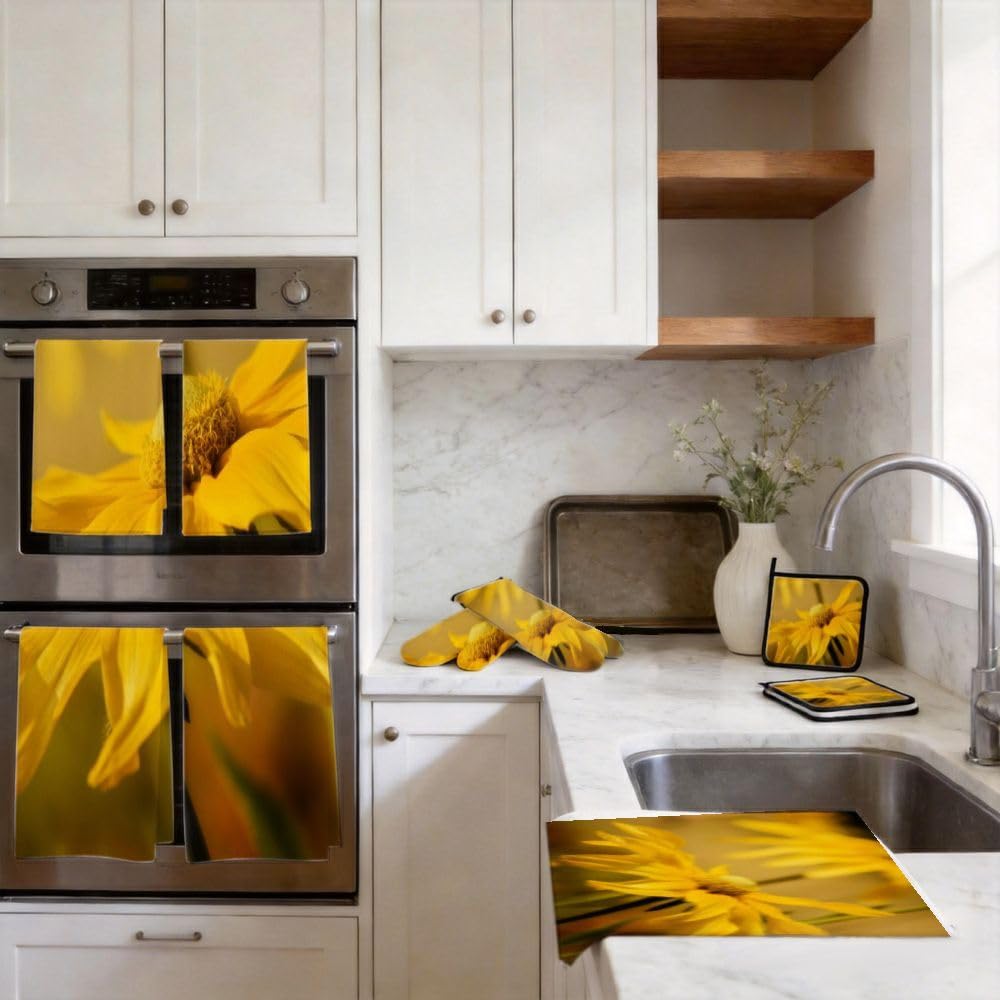 9PCS Bright Yellow Flower Cucina Decor e Accessori Set