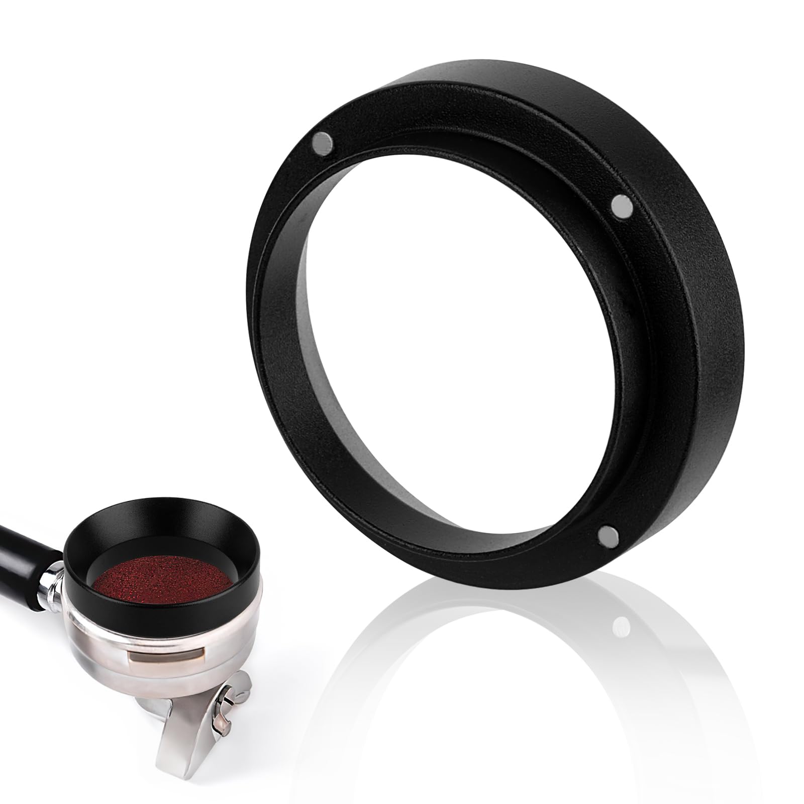 Kaffee Dosierring 51 mm, Magnetisch Dosiertrichter, Aluminium Espresso Trichter, Kaffeedosierring für Fülltrichter, Brühschüssel, Siebträger Zubehör, Kaffeepulver Exakten Abfüllen (Schwarz)