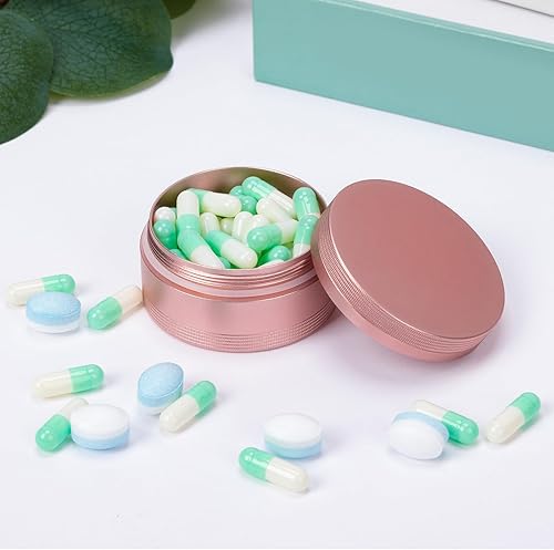 Miniatura 7 de Pastillero portátil diario  Pastillero de metal individual impermeable para bolsa de bolsillo, organizador de medicina diaria redondo de aleación de