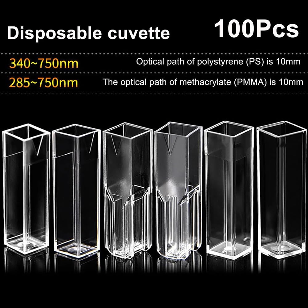 100 Stück Einwegküvetten 4,5 ml/1,5 ml, Spektralphotometer, PS-Küvettenzelle, Standard-/Halbmikroküvette(128-100Pcs)