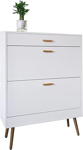 Miniatura 7 de Organizador de zapatos estrecho moderno blanco para entrada, armario de almacenamiento independiente de zapatos con 2 cajones ocultos para zapatos,