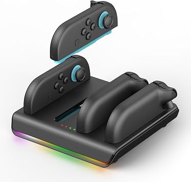 Charging Dock for 2025 Nintendo Switch 2 Joycon Controllers - 4 in 1 Fast Magnetic Charger Station with RGB Lights & 2FT Charging Cable Compatible with Switch Joy con 2