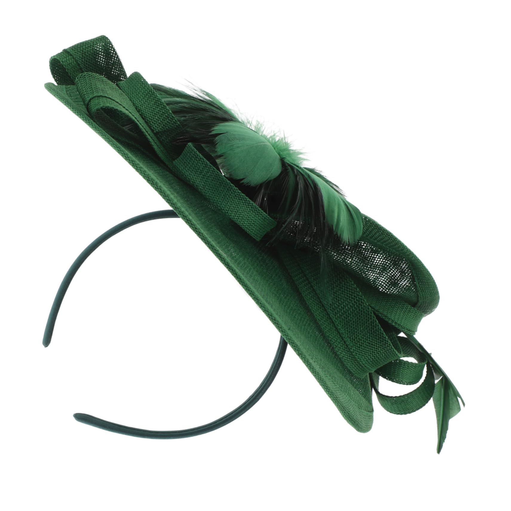 Fascinator Headband Verde, in Lino Artificiale, Poliestere e Piume | Clip per Chioma Inclusa, Stile Elegante e Moda, Leggero e Confortevole per Party e Feste di Compleanno