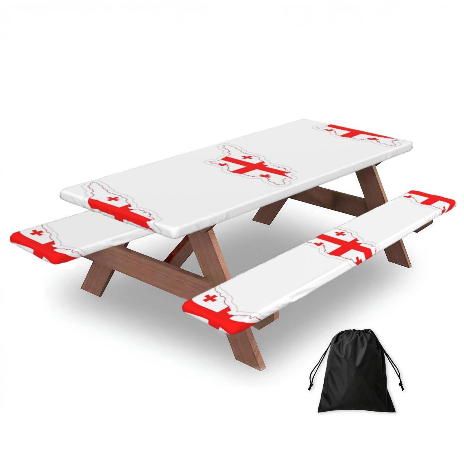 Yqxwjl Black Flag Map Of Georgia Print Camping Essentials Waterproof Camping Table And Bench Cover With Drawstring Bag 183 Cm