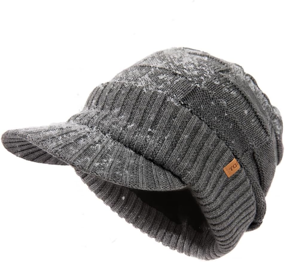 TOP-EX DryKnit™ Waterproof L/XL/XXL Fleece Lined Merino Wool Blend Beanie with Brim Visor Cap Warm Winter Hat for Men Women