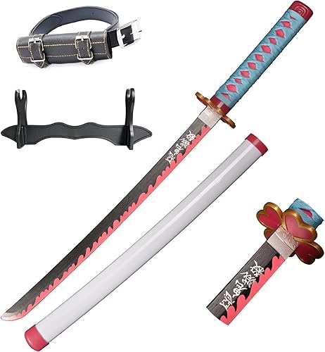 Espadas Katana de anime de madera para cosplay, espada Samurai Kanroji Mitsuri, espada Demon Slayer, cuchillo rueda solar blanca de 30 pulgadas