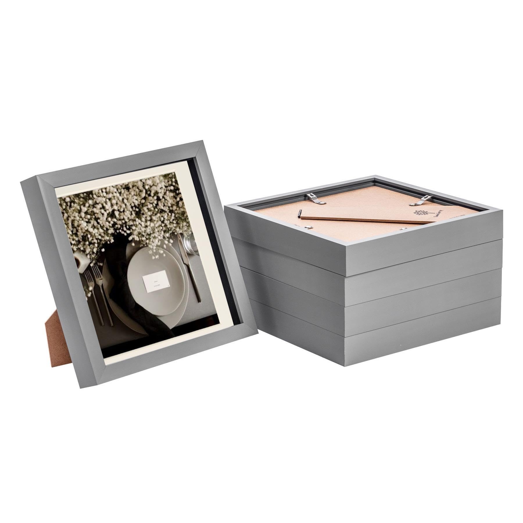 Nicola Spring 8 x 8" Box Photo Frame - Grey Acrylic with Glass Cover - Pack of 5