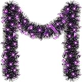 16.4 Feet Halloween Tinsel Shiny Metallic Garland with 50 LED String Light Hanging Glitter Tinsel Bat Lighted Twist Garland for Halloween Indoor Outdoor Tree Decorations Ornaments Party Supplies