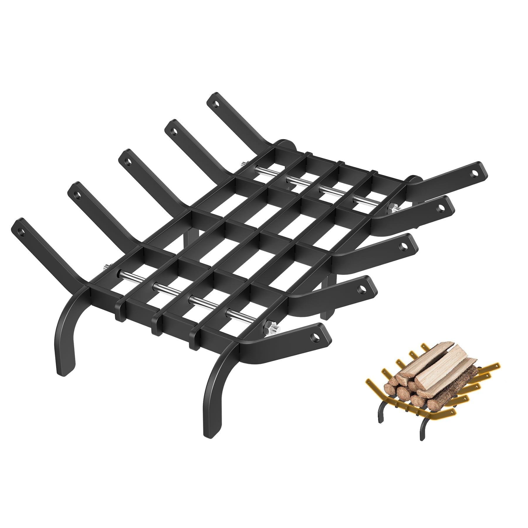 UISEBRT Grille de cheminée avec pieds de support robuste en acier - Grille de feu - Support pour bois de chauffage - Grille de feu pour cheminée intérieure et extérieure - Charge maximale : 50 kg - 41