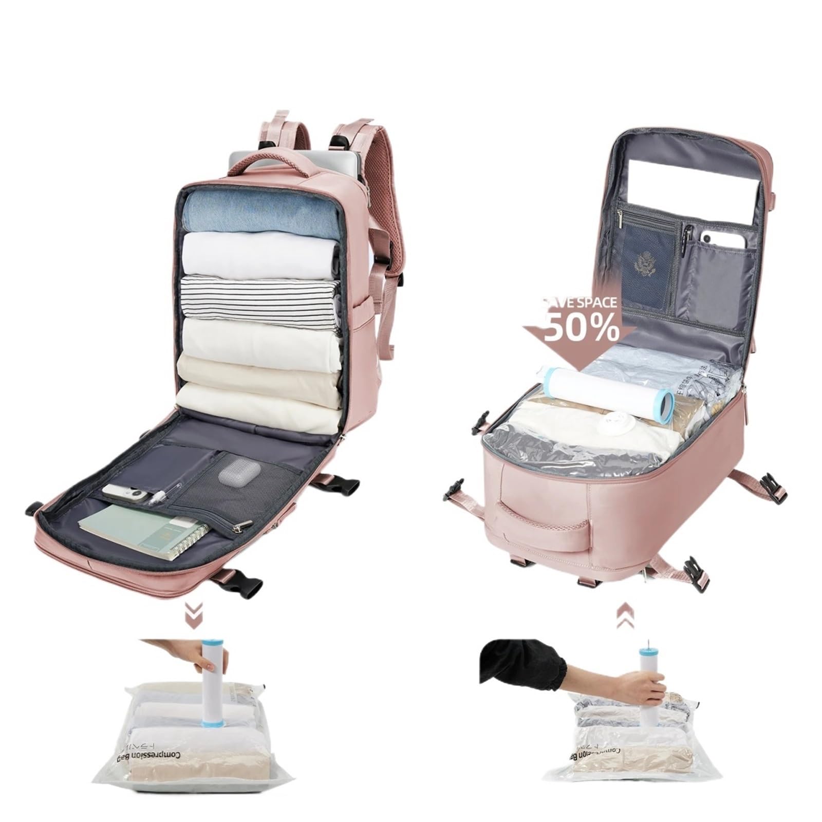 Vakuum-Kompressionsbeutel Vakuum-Kompressionsrucksack-Set | Mit Vakuumbeutel und Handpumpe, Rucksack for Männer und Frauen, 40 x 20 x 25(Blue)