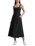 Maxi Square Neck Tank Dress for Women Sleeveless Padded Casual Travel Summer Flowy Outfits with Side Pockets