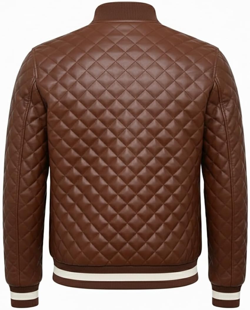 Rabbaniz Men's Black Quilted Bomber Jacket - Diamond Quilted Bomber Lambskin Leather Jacket - Image 5