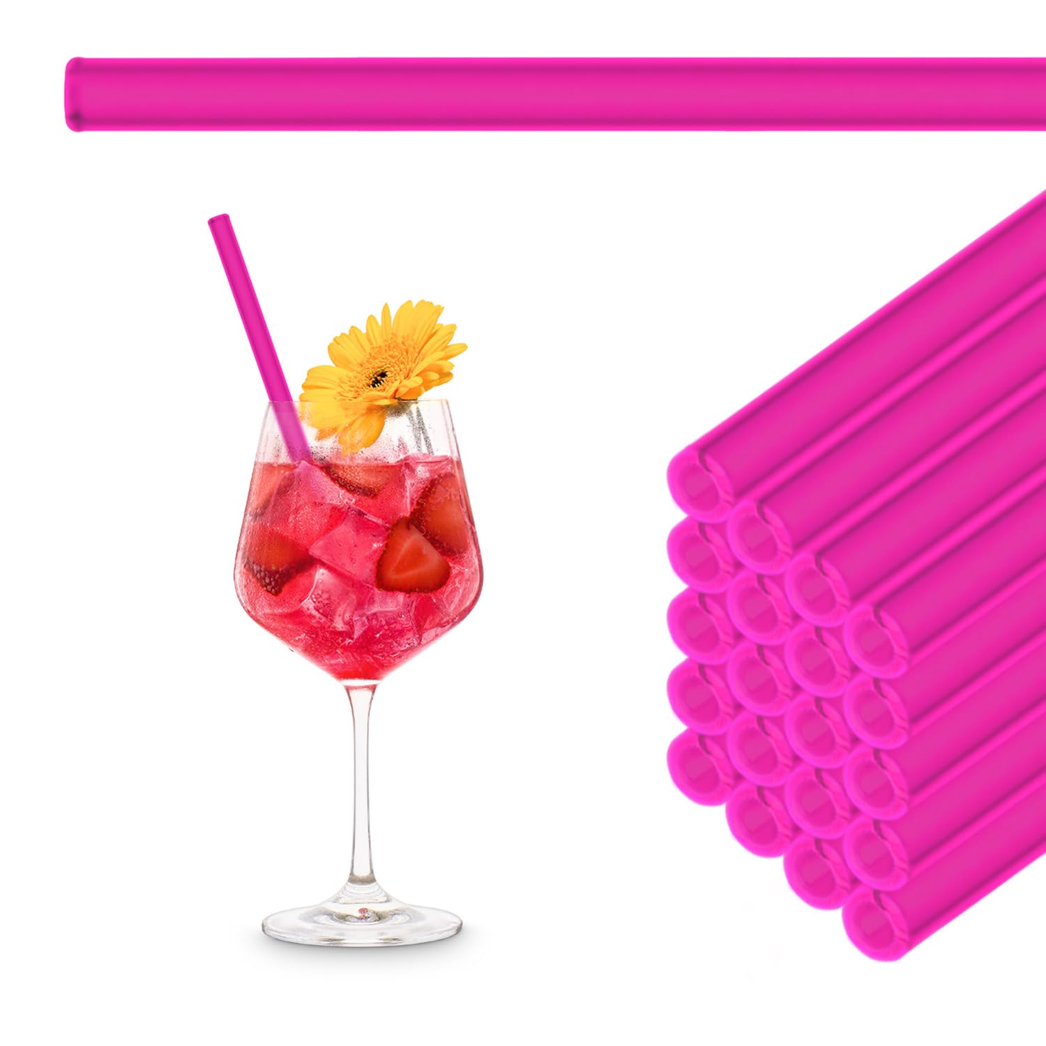 HALM Neon Pinke Glas-Strohhalme Wiederverwendbar Trinkhalm - 50 Stück gerade 20 cm für Gastronomie, Restaurant, Bar, Cafe, Hotel - Spülmaschinenfest - Glastrinkhalme