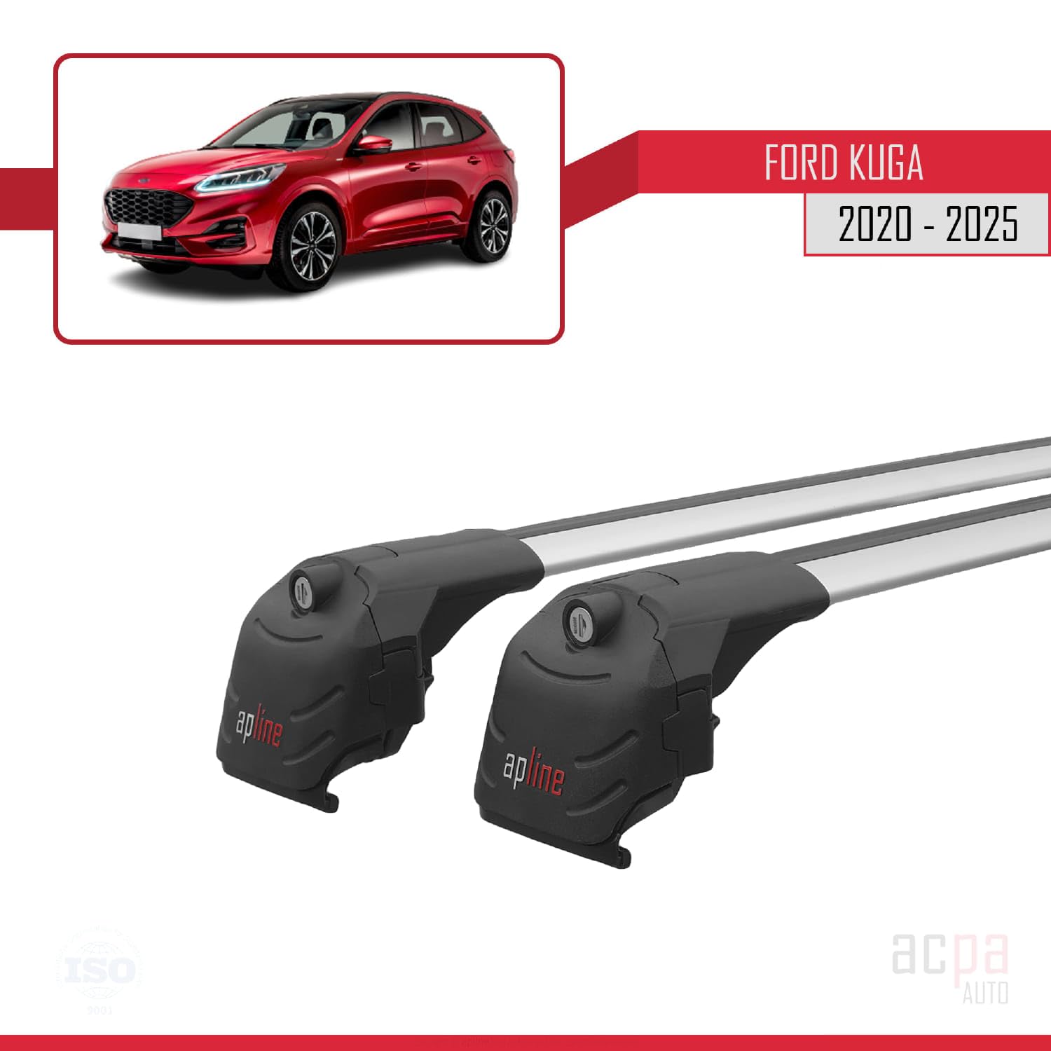 Compatible con Ford KUGA (CX482) 2020-2023 Barras portaequipajes ACE-2 Barras portaequipajes Gris