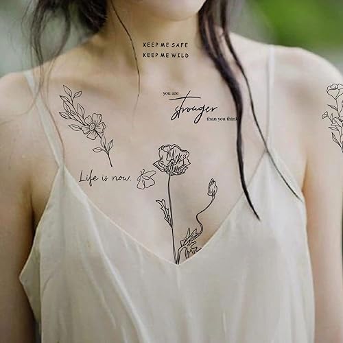 Miniatura 3 de 60 tatuajes temporales negros para mujeres y niñas, tatuajes falsos realistas, 30 tatuajes de frases de personalidad, 30 piezas de línea de tinta