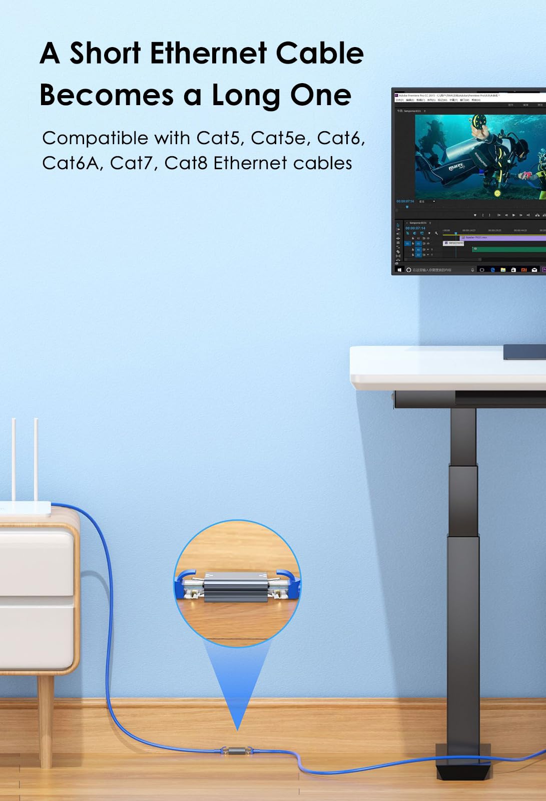 Łącznik Ethernet 1 Gb/s, Złącze Przedłużacz Kabla Ethernet, Szary | Gigabit Adapter Złącze RJ45 do Przedłużania Kabli Sieciowych do 100 m, Kompatybilny z Kable Cat5 / Cat5e / Cat6 / Cat6A /Cat7