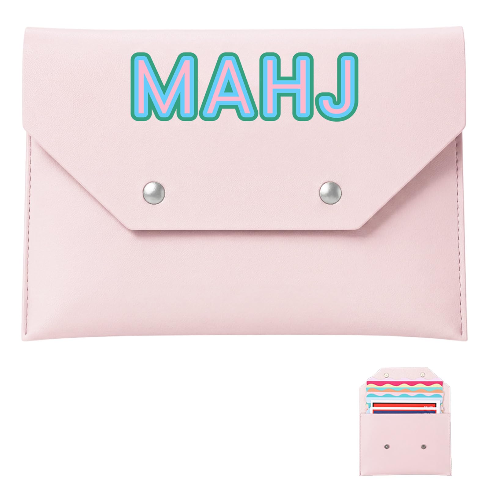 Leather Mahjong Card Holder Gift, Soft Pink, 8x6 Inch, Solid Color — image 1