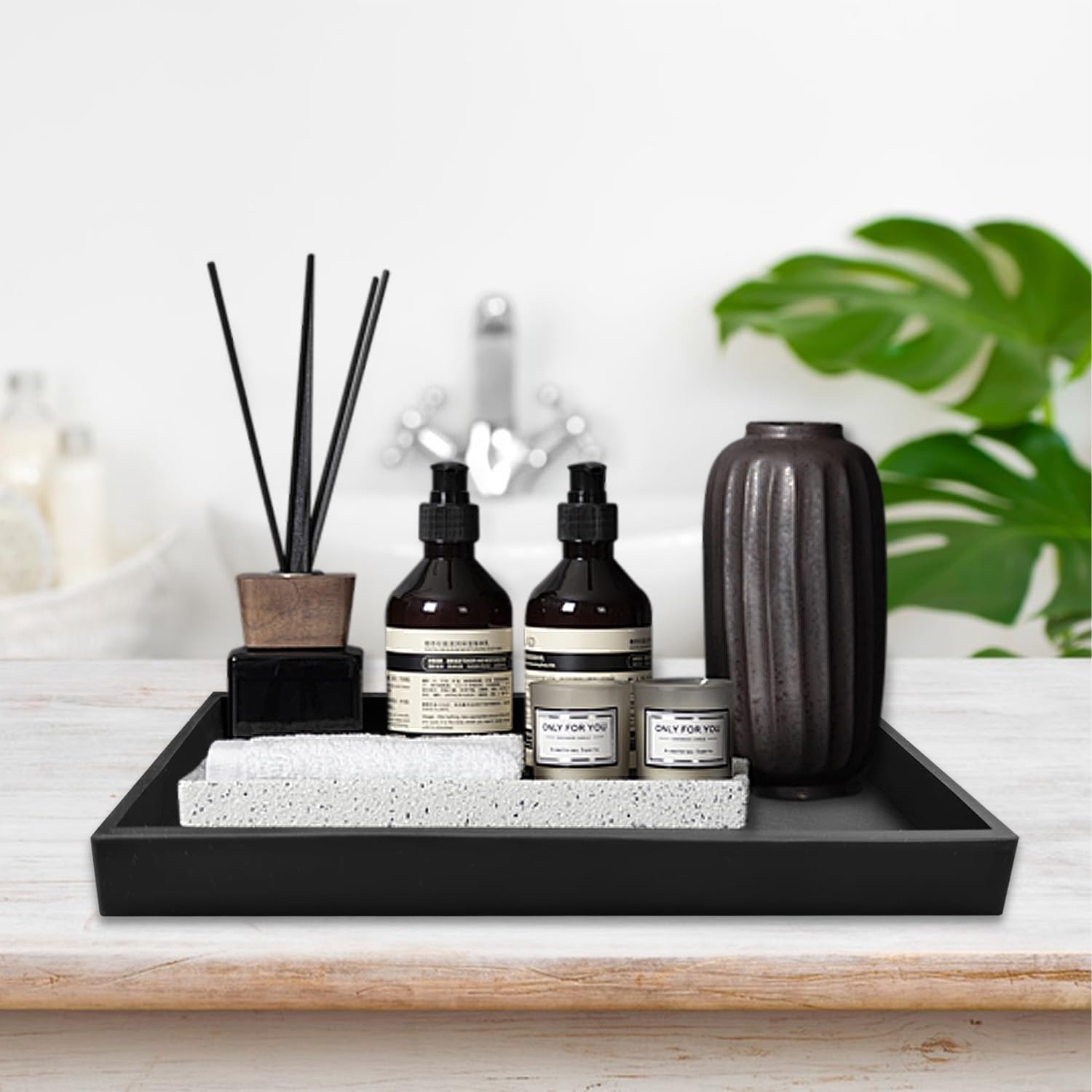 2 Piezas Bandeja Negra, 20x10x2cm Bandeja Baño, Silicona Antideslizante, Reutilizable Bandeja de Baño Adecuado para Colocar Gel Ducha Tazas Toallas Cosméticos Joyas