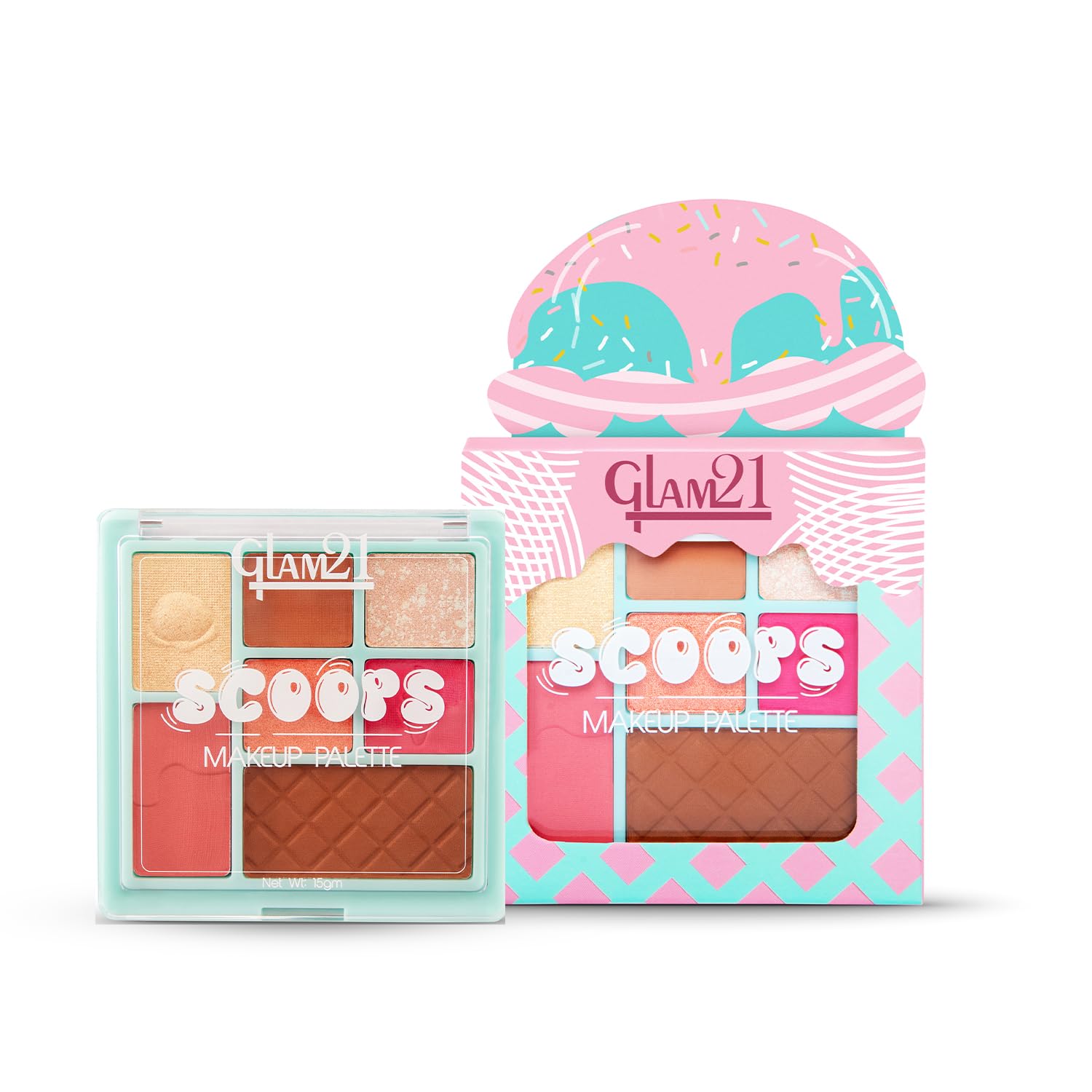 Glam21 Scoop Makeup Palette | Face Palette With Eyeshadow, Blusher, Contour and Highlighter | Mix of Mattes & Shimmers | Highly Pigmented | Travel-Friendly | All-in-One Kit |Cotton Candy|15gm