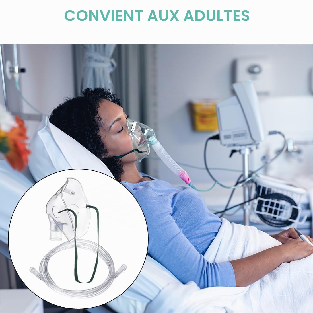 Lot de 3 accessoires de nébulisation avec embouchures, masques pour adultes, tasses de 2 m, tuyau de 2 m, masque à oxygène, accessoires pour adultes, sans phtalates, sans latex