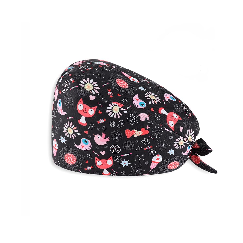 4 PCS Set Chapeaux de Travail Elastic Réglable Imprimé Coton Bonnet Chapeaux Turban Unisex Cotton avec Bandeau Absorbant