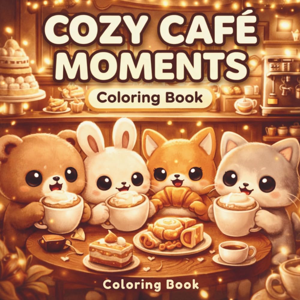 Cozy Café Moments Coloring Book: Cute & Relaxing Coffee Shop Scenes for Stress Relief | Cozy Kawaii Coloring Book for Adults and Teens