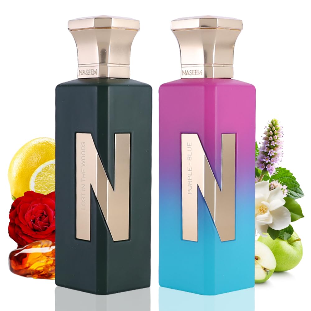 NASEEM Lost in the Woods & Purple Blue Aqua Perfume N-Series | Subtle Eau De Parfum for Men & Women | Long-Lasting Non-Alcoholic Citrus | Floral & Sandalwood Scent (Combo - 75ml Each)